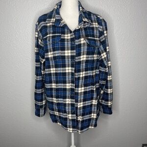 Orvis‎ Blue & White Plaid heavy flannel shirt button down
